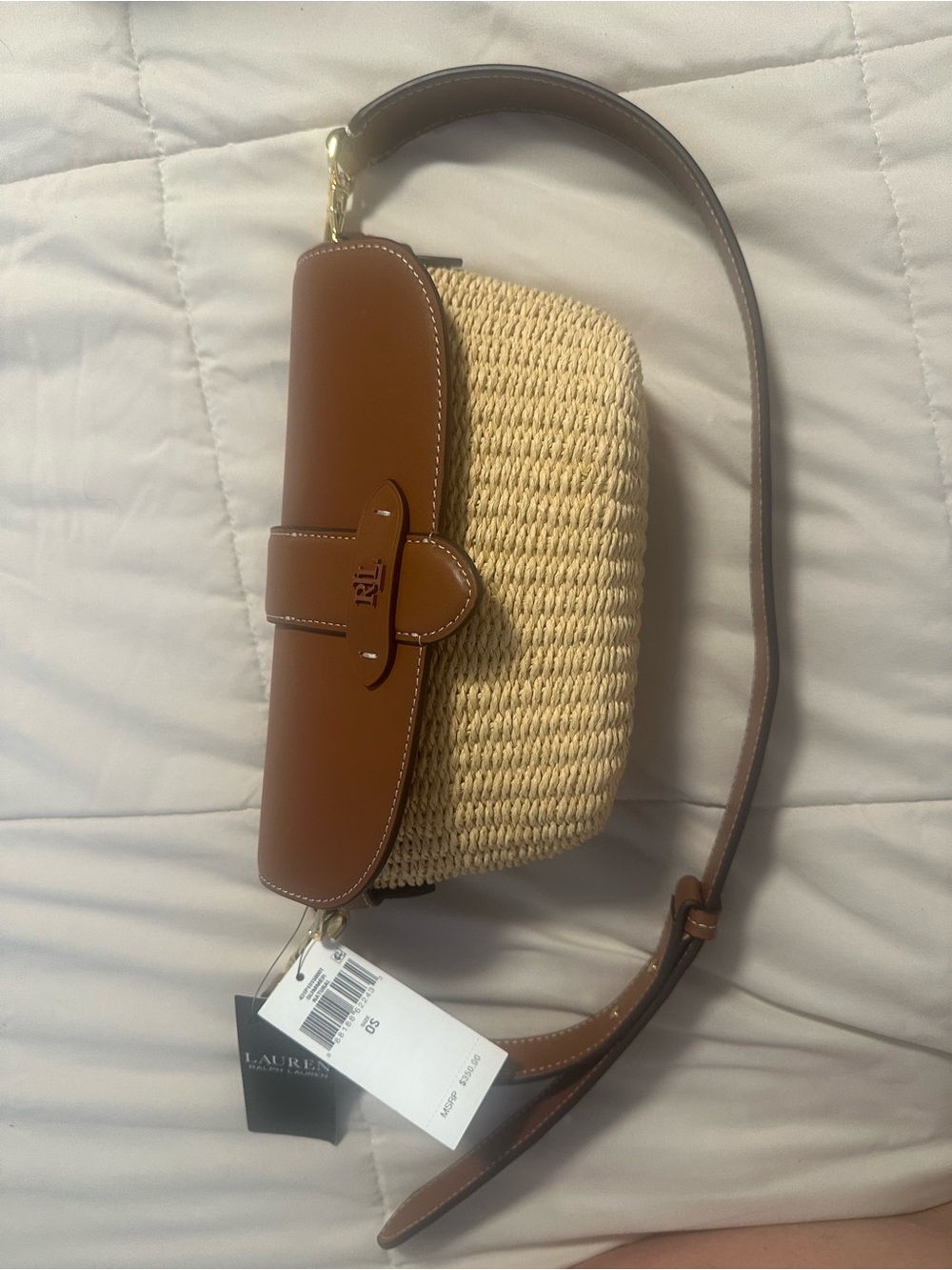 Ralph Lauren Brown Leather and Natural Woven Crossbody Bag - Picture 2 of 3